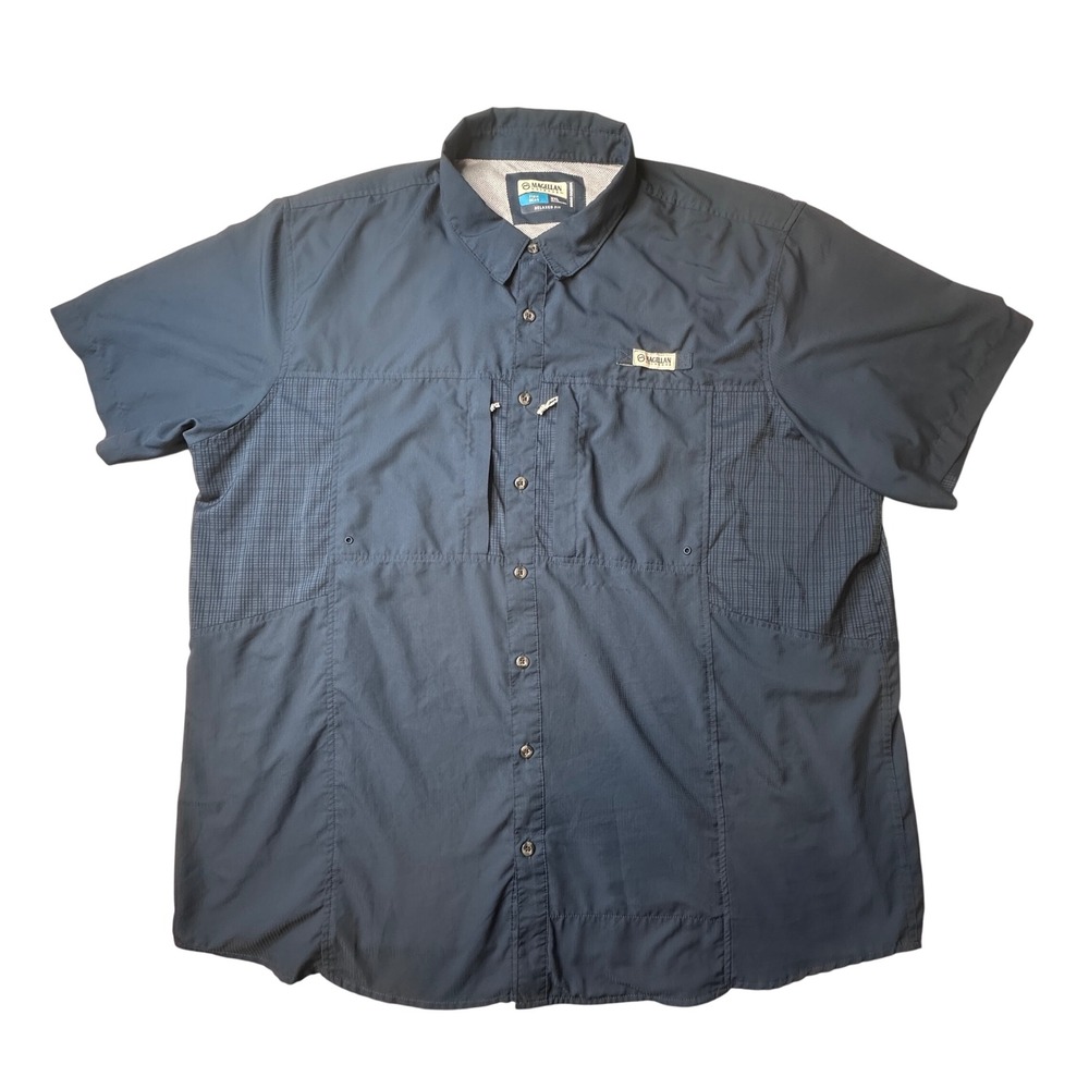 Magellan Outdoors Fishing Shirt Mens 3XL Falcon Lake Navy Blue Button Down FAIR
